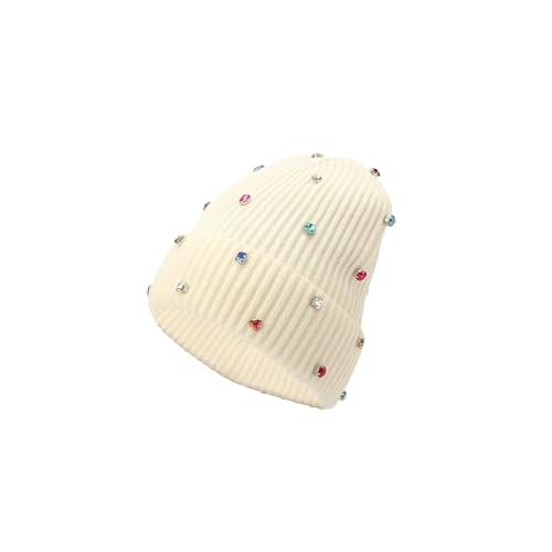 kate spade new york Women's Embellished Beanie, Winter Knit Hat, Wool Blend, Cream Multi, OS