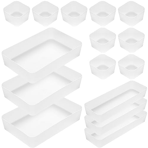 Poeland 15 Pcs Drawer Organizer Tray Storage Box for Bedroom Dresser Bathroom Kitchen, Frosted - size: 15 pcs