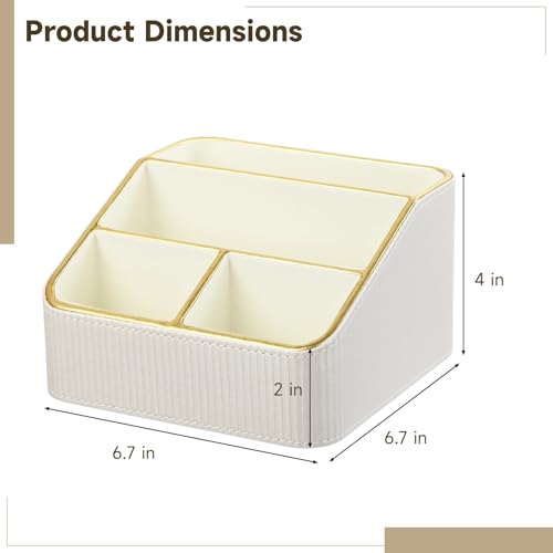 OMISTAR 4 Compartments Remote Control Holder, PU Leather Nightstand Organizer, Tiered Bedside Caddy, Desktop Storage Container for Stationery Office Supplies, Stylish Vanity Tray for Makeup - size: 4 Compartments