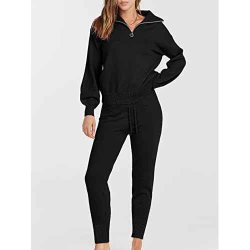 ANRABESS Women's Two Piece Outfits Sweater Lounge Sets Long Sleeve Zip Up Knit Pullover Jogger Pants Tracksuit Travel Outfits