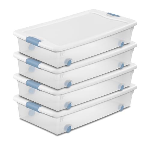 Sterilite 4-Pack 56 Quart Wheeled Latching Box, Underbed Clear Plastic Storage Organizer - Under Bed Rolling Container Bin with Lid and Wheels for Home or Dorm Bedrooms and Closets - size: 56 Quart, style: 4 Pack