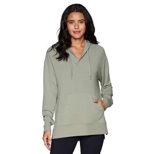 RBX Active Women's Hoodie Tunic in Regular/Plus Sizes, V-Neck Relaxed Fit Lightweight French Terry Sweatshirt with Pocket