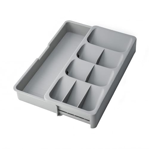 Expandable Silverware Drawer Organizer Tray, Adjustable Utensil Holder for Kitchen Drawers, BPA-Free Plastic Cutlery and Flatware Storage Divider