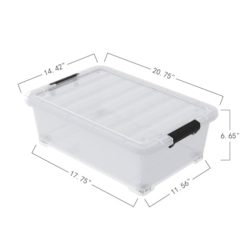 20 Quart Plastic Under Bed Storage Box, Stackable Nestable Organizer Bin with Wheels, Multi-Purpose Closet Organizer Storage Containers (3 Pack) - size: 20 Quart