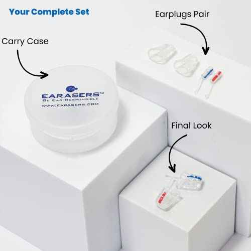 EARasers -19dB Peak Reduction Earplugs - Reusable Noise Reduction Musicians Earplugs for Concerts, Djs (Medium)