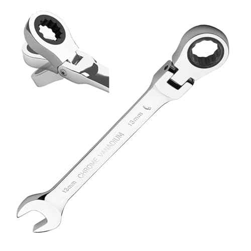 MAXPOWER 13mm Flexible Gear Wrench, Industrial Grade Ratchet Combination Spanner, Forged Heat-Treated Cr-V Steel 12 Point Flex-Head, Metric