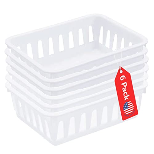 Tribello Mini Plastic Baskets for Organizing, White Drawer/Closet Storage Tray, Size 6 x 5 x 2.12 - Pack of 6 - Made in USA