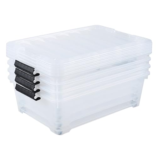 20 Quart Under Bed Plastic Storage Bins, 4-Pack Clear Under Bed Storage Box with Wheels - size: 20 Quart