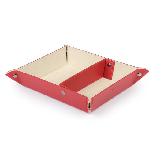 Londo Leather Tray Organizer - Practical Lightweight Water Resistant Computer Table Desk Storage Box for Wallets, Watches, Keys, Coins, Cell Phones and Office Equipment - color: Red