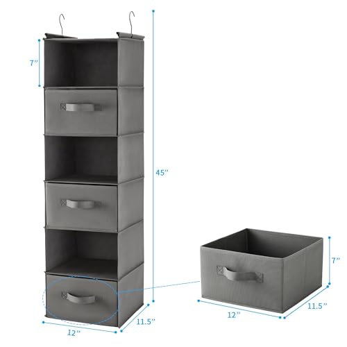 MAX Houser 6 Tier Shelf Hanging Closet Organizer, Closet Hanging Shelf with 2 Sturdy Hooks for Storage, Foldable (Grey-D3) - color: Grey-d3