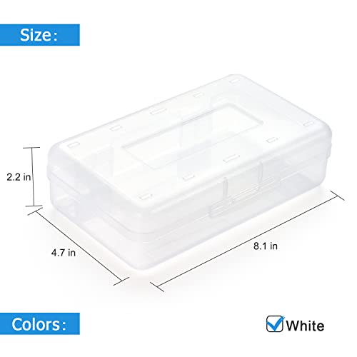 Tamaki 1 Pack Plastic Pencil Box Large Capacity Pencil Boxes Clear Boxes with Snap-tight Lid Stackable Design and Stylish Office Supplies Storage Organizer Box, Clear - color: White
