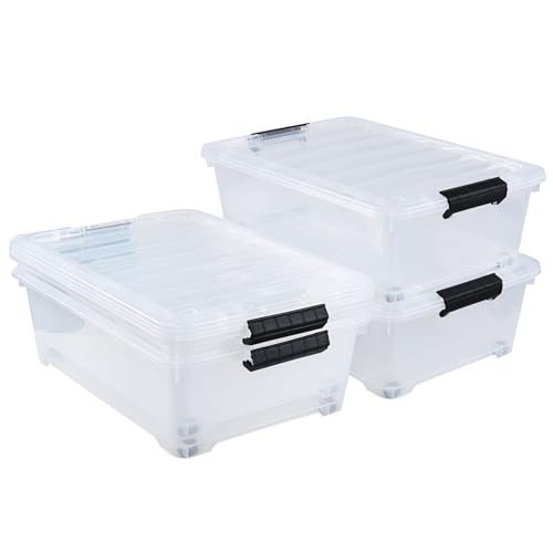 20 Quart Under Bed Plastic Storage Bins, 4-Pack Clear Under Bed Storage Box with Wheels - size: 20 Quart
