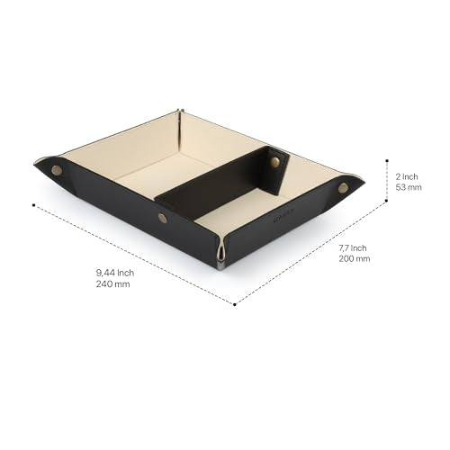 Londo Leather Tray Organizer - Practical Lightweight Water Resistant Computer Table Desk Storage Box for Wallets, Watches, Keys, Coins, Cell Phones and Office Equipment - color: Black