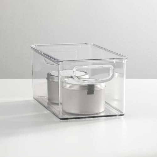 mDesign Plastic Deep Storage Bin Box Container with Lid and Built-In Handles - Organization for Fruit, Snacks, or Food in Kitchen Pantry, Cabinet, or Cupboard, Ligne Collection, 8 Pack, Clear - size: 10.6 x 6.2 x 5.2 (Pack of 8)