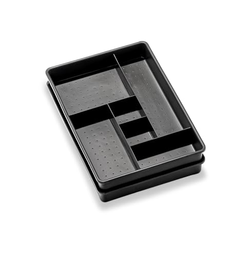 madesmart Two-Piece Drawer Organizer, 12-Compartment Drawer Storage for Utensils, Tools & Household Essentials, Durable Non-Slip Design, Carbon - size: 6-Compartment Set