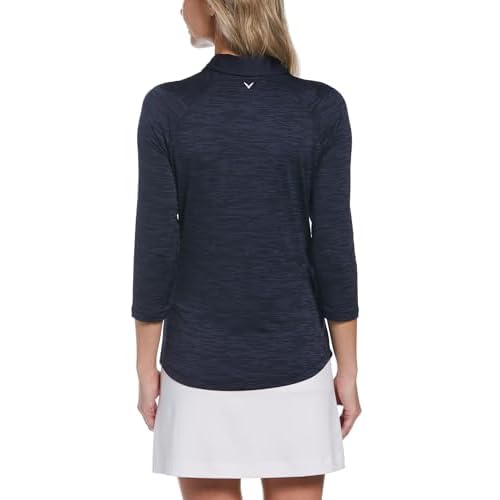 Callaway Women's 3/4 Sleeve Space Dye Golf Polo, Stretch Seams, Moisture-Wicking, Sun Protection, Textured Recycled Fabric