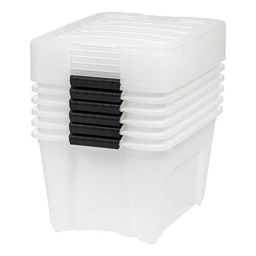 IRIS USA 32 Qt Stackable Plastic Storage Bins with Lids, 6 Pack - BPA-Free, Made in USA - Discreet Organizing Solution, Latches, Durable Nestable Containers, Secure Pull Handle - Pearl - size: 32 Qt, style: 6 Pack