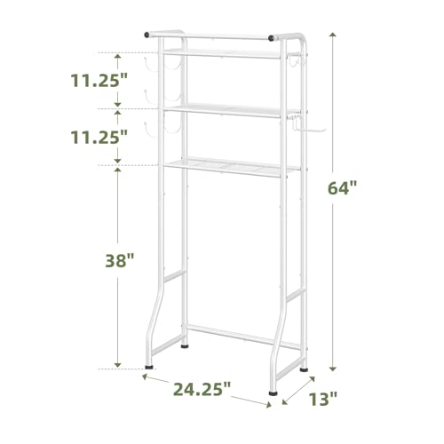 Simple Trending 3 Tier Over The Toilet Storage Rack, Metal Bathroom Shelf, Bathroom Stand Organizer Space Saver with Paper Holder and Hooks, White - color: White