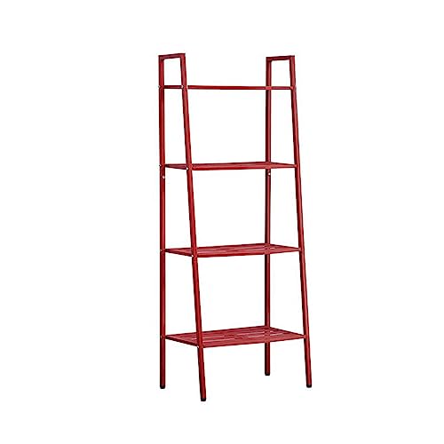 Ladder Metal Bookshelf Modern Bookcase with Rectangular Shelves Storage Rack Kitchen Storage Rack Multi-layer Bookshelf Floor-to-ceiling Trapezoidal Balcony Flower Stand Red(24"L x 14"W x 58"H, Red) - size: 24"L x 14"W x 58"H