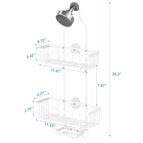 Kadolina Shower Caddy Hanging, Bathroom Shower Rack, Bathroom Organizer with Soap Dish, Over The Showerhead Caddy with Hooks for Razor/Sponge, Soft White (Assembly Required) - color: Soft White