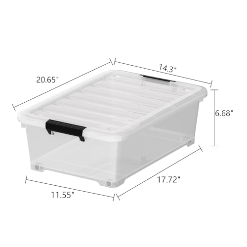 20 Quart Plastic Under Bed Storage Containers, Latching Storage Boxes with Wheels, Clear Under Bed Storage Bins, 4 Pack - size: 20 Quart