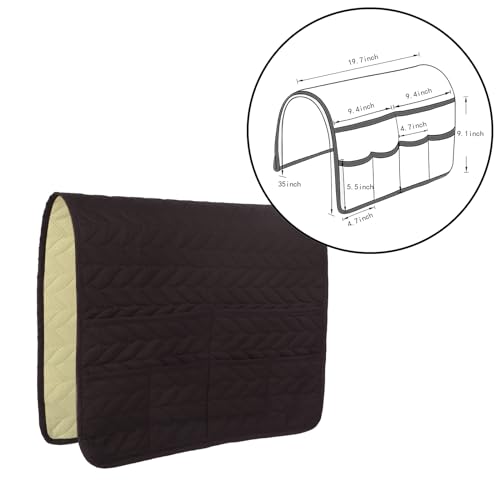 Waterproof No-slip Sofa Couch Remote Control Holder Chair Armrest Caddy Pocket Organizer Storage Bag for Cellphone Tablet Notepad Book Magazines DVD Eyewears Drinker Snacks Holder Pouch (Brown) - color: Brown