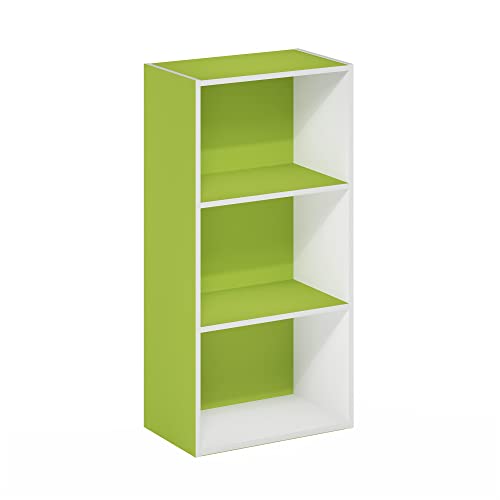 Furinno Luder 3-Tier Open Shelf Bookcase, Green/White - color: White/Green, size: 3-Tier, 9.3 x 16 x 31.4