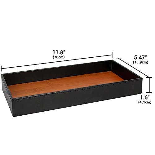 JACKCUBE Design Leather Bamboo Valet Tray for Men, Catch All Trays for Key, Phone, Wallet, Coin, Sunglasses, EDC Dump Storage (Black) - MK205A - color: Black