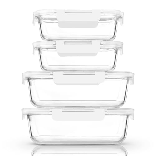[80 oz & 36 oz]Extra Large Glass Food Storage/Baking Containers Set with Lids, 2 Pack 80 oz(10 cup)&2 Pack 36 oz (4.5 cup)Airtight Glass Container,Microwave,Oven,Freezer and Dishwasher, White - color: white