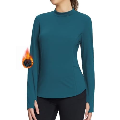 baleaf Women's Thermal Shirts Fleece Lined Tops Long Sleeve Mock Neck Cold Weather Running Workout Gear Pocket Thumbhole