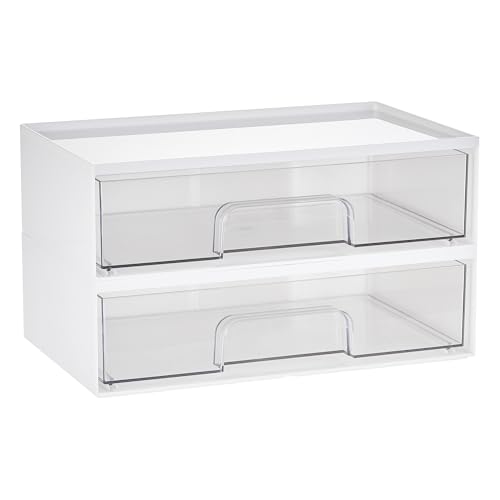 Vtopmart 2 Pack Clear Stackable Storage Drawers,12.1''W Plastic Organizers Bins for Beauty Supplies, Ideal for Vanity, Bathroom, Cabinet, Room Organization, White - style: 2pack Wide White
