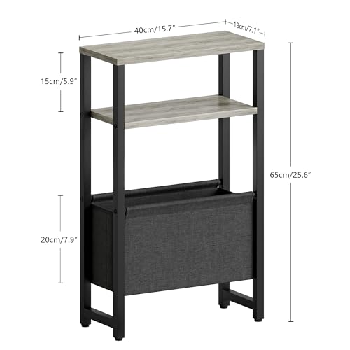 Narrow Side Table, Slim End Table with Magazine Rack, Bedside Table for Small Spaces, 3 Tier Sofa Couch Table Nightstand for Living Room, Bedroom, Oak Grey LET503Q - color: Oak Grey