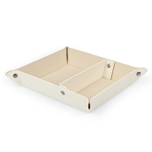 Londo Leather Tray Organizer - Practical Lightweight Water Resistant Computer Table Desk Storage Box for Wallets, Watches, Keys, Coins, Cell Phones and Office Equipment - color: White