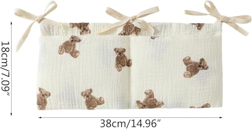 Bedside hanging bag for storing baby milk bottles and blankets - Baby diaper folding bed organizer bag - White teddy bear - color: white