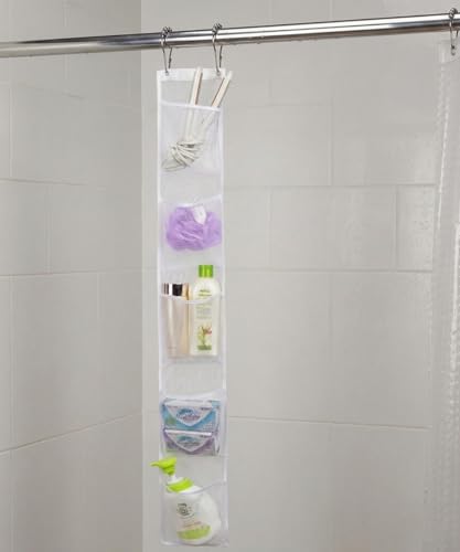 ALYER Hanging Storage Shower Caddy Organizer,Mesh Pockets for Bathroom,Closet,Pantry (White) - color: White