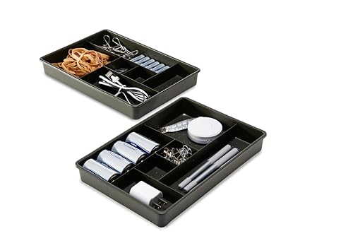 madesmart Two-Piece Drawer Organizer, 12-Compartment Drawer Storage for Utensils, Tools & Household Essentials, Durable Non-Slip Design, Carbon - size: 6-Compartment Set
