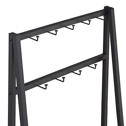 Amazon Basics 9 Hooks Coat Rack, Freestanding Entryway Shoe Bench with Metal 1-Tier Storage Shelf, Space Saving for Hallway and Bedroom, 13" D x 27.6" W x 69" H, Black