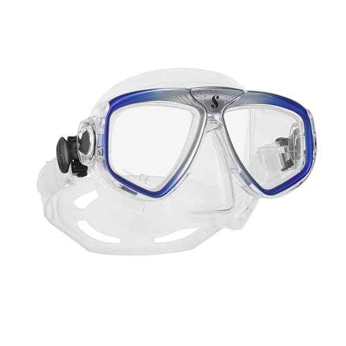 SCUBAPRO Zoom Scuba Mask with Ultra Clear Dual Lens and Lens-Change System for Optical Lenses for Diving, Clear/Blue/Silver