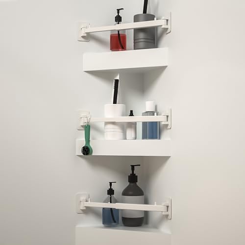 SZZSAF RV Shower Corner Storage Bar Base Angle and Adjustable Rod Length Bottom White Corner Stand, Suitable for Fixing Toilets and bathrooms in RV (3)