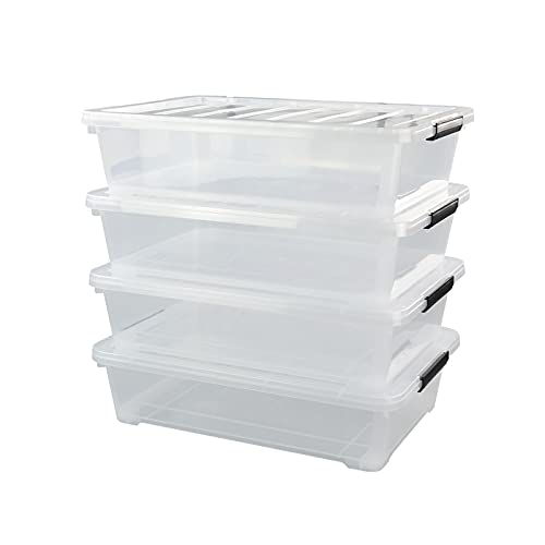4-Pack 40 Quart Large Plastic Under Bed Storage Bin, Underbed Box With Wheels/Lids, Clear - size: 40 Quart