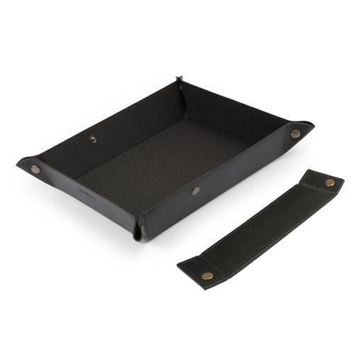 Londo Leather Tray Organizer - Practical Lightweight Water Resistant Computer Table Desk Storage Box for Wallets, Watches, Keys, Coins, Cell Phones and Office Equipment - color: Black Lining