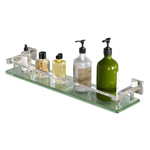 Alise Glass Shelf for Bathroom 20 inch, Polished Chrome Glass Floating Shelves, Stainless Steel Glass Bathroom Shelves Wall Mounted - color: Polished Chrome, size: 20 Inch