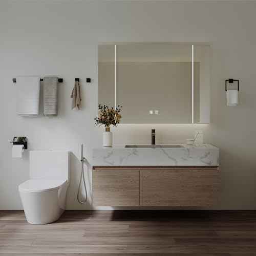 10-Piece 23.6 Inch Matte Black Bathroom Accessories Set, Bathroom Hardware Set, SUS304 Stainless Steel Bath Towel Bar Set, Toilet Paper Holder with Shelf, Towel Hooks, Towel Rings Wall Mounted