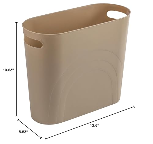 rejomiik Small Trash Can, 3.5 Gallon Slim Garbage Can Plastic Waste Basket with Handles Container Bin for Narrow Spaces Bathroom, Bedroom, Kitchen, Office at Home, Khaki - color: Khaki, size: 1 pack