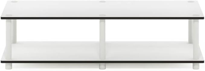 Furinno JUST TV Stand, 2-Tier Wide Entertainment Center with Open Shelf, No Tools TV Console for TV up to 46 Inch with Tubes, for Living Room, Bedroom, White