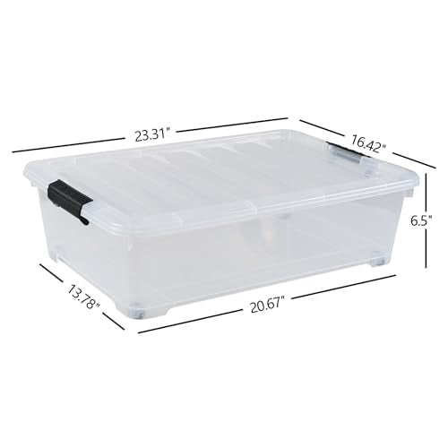 4-Pack 25 Quart Under Bed Plastic Storage Bins, Clear Under Bed Storage Box Container with Wheels - size: 25 Quart