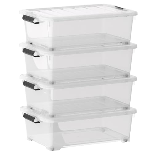 20 Quart Plastic Under Bed Storage Containers, Latching Storage Boxes with Wheels, Clear Under Bed Storage Bins, 4 Pack - size: 20 Quart
