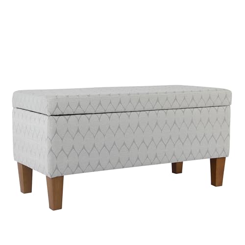 Kinfine K6384Np-F2244 Geometric Patterned Fabric Upholstered Wooden Bench with Hinged Storage, Large, Gray and Brown - color: Gray and Brown
