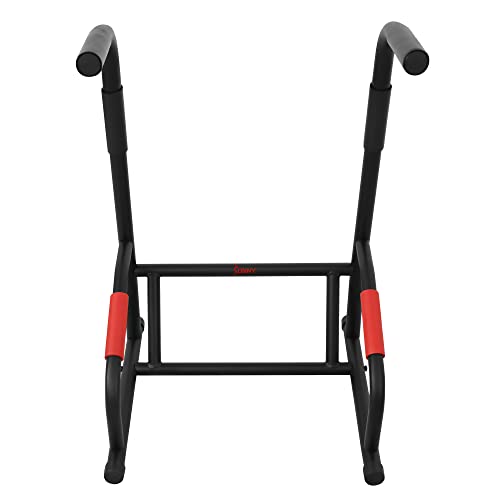 Sunny Health & Fitness Power Tower, Dip Bar, Push-Up & Pull Up Assisting Parallette Station w Optional Rock Climbing Grip Trainer