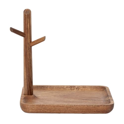 Wooden Key Holder with Tray, Tree Shaped Key Stand & Key Tray for Entryway Table, Rustic Home Organizer for Keys Jewelry